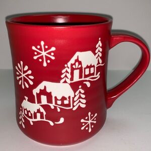 Peppermint & Pune Red Mug with Snow Village